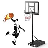 Lischwert Basketballkorb-Basketballkorb Outdoor 305cm Rollen Basketballanlage Standfuß Verstellbare von 128 bis 305 cm Basketballständer für Kinder Jugendliche Erwachsene im Hinterhof/Innenbereich