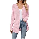 SKTIISN Damen Leichter Cardigan Strickjacke Damen lang mit Kapuze und knöpfen Damen Cardigan Sommer Strickjacke Wolle Damen damenwesten lässiger Damen Cardigan lang Steppjacke Damen Jeansjacke