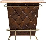 Bar Lady Rock Vintage, extravaganter Bartisch, Bartresen mit aufwendiger Rautensteppung, Bartheke mit viel Stauraum, Flaschenhalterungen und Fuß/Hand Reling, braun-gold (H/B/T) 104x120x48cm