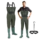 Hebitod Wathose Herren Anglerhose, 70 Denier Nylon, PVC Angelhose, wasserdichte Fischteichhose mit Gummistiefeln, Bund, Taschen und Haken, für Angeln, Bauernhöfe, Gärten