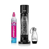 SodaStream Wassersprudler Gaia Nero d'Acqua zur Herstellung von Sprudelwasser, inklusive 1 Flasche zu 1 Liter, 1 Flasche 0,5 l und 1 Zylinder Kohlensäure CO2 Lebensmittelqualität 425 g mit