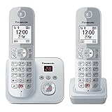 Panasonic KX-TG6862GS Schnurlostelefon mit 2 Mobilteilen und Anrufbeantworter (Bis zu 1.000 Telefonnummern sperren, übersichtliche Schriftgröße, lauter Hörer, Voll-Duplex Freisprechen) perl-silber