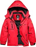 GEMYSE Jungen Wasserdichte Skijacke Winddichte Fleece Outdoor Winterjacke Regenjacke mit Kapuze (Rot,140-146)