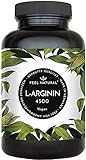 L-Arginin - 365 vegane Kapseln - 4500mg pflanzliches L Arginin HCL aus Fermentation (davon 3750mg pures L-Arginin) je Tagesdosis - Hochdosiert, ohne Zusätze, laborgeprüft, in Deutschland produziert