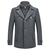 KUDORO Herren Wintermantel Wolle Kurzmantel Herren Wollmantel Mittellang Peacoat Herren Casual Slim Fit für Business Freizeit(Grau2,M)