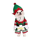 Mogoko Weihnachts-Elfenkostüm, für Hunde und Katzen, lustiges Cosplay-Kleid mit Kappe, Fleece-Outfits, warme Kleidung für Weihnachten (Größe M)