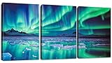 Sungeek 3 Teilig Leinwandbilder mit Holzrahme, Leinwanddruck Bilder 30 x 40 cm, Moderne Wandbilder Kunstdruck Wand Dekoration für Wohnzimmer Schlafzimmer Home Büro Esszimmer (Aurora Borealis)