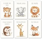 LAVEMA Affirmationsposter Kinder | Bilder Kinderzimmer DIN A4 (21x30cm) Poster Set | Wanddeko Babyzimmer Deko | Affirmationsbilder | Wandposter Junge | Tierbilder | Wandbilder Tiere