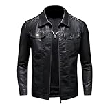 ZFBAOJT Lederjacke Herren Schwarz Motorrad Jacke Herren Bikerjacke Vintage Kunstleder Outwear Casual Leicht M