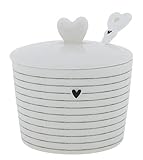 BC Zuckerdose Stripes mit Löffel Keramik weiss schwarz Keramikgeschirr Sugar Bowl Küche gedeckter Tisch