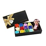 MAGICLULU 12 Duftende Bunte Rosenform Seife Geschenkbox Rosenblüte Badeseife Mit Puppe Zum Jubiläum Geburtstag Hochzeit Valentinstag Muttertag (Mehrfarbig)