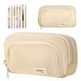 Yamitora Federmäppchen Groß Aesthetic Mäppchen mit 7er-Pack Gelschreiber, Multifunktionales Federmäppchen Federtasche Mäppchen Aesthetic Schreibwaren Organizer (Beige)