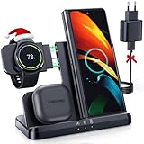 LK Induktive Ladestation für Samsung 3 in 1 Ladestation Kompatibel für Galaxy Watch 7/6/6 Classic/5/5 Pro/4/3/Active 2/1 Ladegerät für Samsung S24 Ultra S23 S22 S21 Z Flip Z Fold 6 5 4 Galaxy Buds