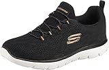 Skechers Damen Summits Leopard Spot sneakers, Black Mesh Rose Gold Trim, 40 EU