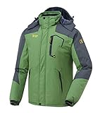 donhobo Herren Outdoorjacke Winddicht Wasserdicht Atmungsaktiv Funktionsjacke Verdickt Fleece-Futter Winterjacke Softshelljacken Wanderjacke mit Abnehmbare Kapuzen Grün L