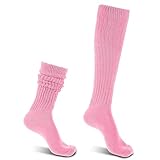 Kniestrümpfe Damen Lässige Socken Gestrickte Stiefelsocken Extra Lange Sportsocken Lagensocken Größe 9 bis 11 Tennissocken 90 er Jahre Neon Kleidung Trachtenstrümpfe Damen (Rosa)