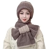 AOpghY Winterschal für Frauen weich warm dicke Garn gestrickter Kapuzenschalel Windproof Winterhut Mütze Hut Schal integrierter Ohrschutz, Khaki Modekleidung