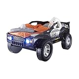 JEEP Autobett mit LED-Beleuchtung 90 x 200 cm - Aufregendes & hohes SUV Auto Kinderbett für kleine Rennfahrer in Schwarz - 127 x 96 x 219 cm (B/H/T)