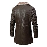 ofeirhz Herren-Lederjacken, warme Kunstleder-Motorradjacke plus Samt-Revers, Biker, Vintage, Outwear, Freizeitjacke, mittellang, Business-Plüsch, Outdoor-Kragen, Jacke für kaltes Wetter, braun, L