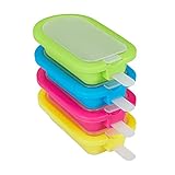 Relaxdays Eisformen 4er Set, Silikon, Eis am Stiel, Wassereis, Speiseeis, BPA frei, Stieleisform, grün/blau/pink/gelb, 10035824, 2.5 x 6.5 x 14 cm