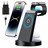 3 in 1 iPhone Ladestation Schnelles Kabelloses Ladegerät für Apple - Wireless Charger für iPhone 16 15 14 13 12 11 Pro SE X XS XR 8 & Apple Watch 9 8 7 6 SE 5 4 3 2 Air Pods Pro mit 18W Fast Adapter