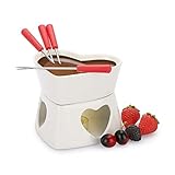 SUMTree Schokoladenfondue aus Keramik für Butterfondue, Herzform, Käsefondue, mit 4 Gabeln, 320 ml, Weiß