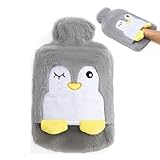 Dasellfa Wärmflasche Handwärmer Wärmeflasche, Wärmflasche mit Bezug，Wärmflasche Tier für Kinder und Erwachsene, Warmflasche mit Flauschig Bezug, Geschenke, zur Schmerzlinderung (Grey qie, 2000ml)