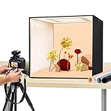 RALENO Fotostudio Set 50 x 50 x 50 cm professionelle superhelle Fotobox mit 50 W / 5500 K / 92 CRI einstellbarem Licht inkl.4 PVC-Hintergrund (pures schwarz/grau/orange/weiß)