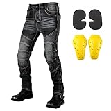 FHQGZT Herren Motorradhose, Aramidfaser Motorrad Jeans Biker Trousers, Sportliche Motorrad Hose Sturzfeste Mit Geradem Schutzhose, Mit Protektoren Motorradhose (Black,4XL)