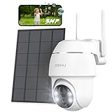 COOAU 5MP Überwachungskamera Aussen mit Solarpanel - 4dBi Kamera Überwachung Aussen Akku - WLAN Outdoor Kamera mit H.265-Videokomprimierung | 4 Spotlight | Cloud-Speicher | 2.4GHz