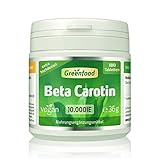 Beta Carotin Hochdosiert - Carotin Tabletten 10.000 i.E. (180 vegane Tabletten) - Vorstufe von Vitamin A für gesunde Sehkraft, Immunsystem & natürliche Bräune - natürlich - Greenfood