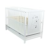 Dedstore-Baby Kinderbett Babybett Gitterbett mit Motiv Bärchen inkl. Schublade mit Abdeckung weiß 120x60cm NEU