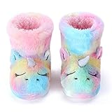 Dream Bridge Kinder Plüsch Hausschuhe Flauschige Stiefel für Mädchen buntes 100% Synthetik, Rosa Einhorn, 32/33 EU