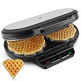 YASHE SW-2122M Waffeleisen Herzform Doppelt, 10 Klassische Herzförmige Waffeln mit Antihaftbeschichtung, 5 Einstellbare Temperaturstufen, Kontrollleuchten, Überlaufschutz, 1200W, Silber/Schwarz