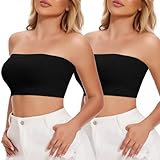 JOYSHAPER Trägerlose BHs für Damen, nahtlos, Bandeau-Bralette, Schlauch-Top, 2 Packungen, schwarz/schwarz, Large