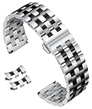 BINLUN Edelstahl Uhrenarmband Poliert Metall Uhrenarmbänder 18mm 19mm 20mm 21mm 22mm 24mm Smartwatch Ersatzarmband für Herren Damen Metallarmband mit Geraden und Gebogenen Ende (Silber-schwarz,22mm)