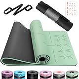 OUTDOUSE Yoga Matte, TPE Yogamatte Rutschfest Hautfreundliche Gymnastikmatte mit Ausrichtungslinien Sportmatte Dicke 6mm, Fitnessmatte Turnmatte Pilates Matte mit Tragegurt 183x61cm