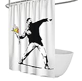 Wewoo Home Schwarz Weiß Duschvorhang Banksy Boy Duschvorhang-Set mit Haken Separater Nasser und trockener wasserdichter Stoff-Polyester-Badezimmervorhang B90xL200cm