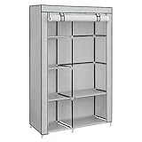 SONGMICS Kleiderschrank, Garderobe, mit 1 Kleiderstange, 6 Einlegeböden, Vliesstoff, Metallrahmen, 45 x 105 x 168 cm, für Schlafzimmer, Flur, grau mit Fischgrätmuster RYG085G22