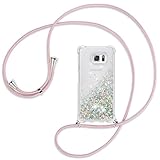 Ptny Handykette kompatibel mit Samsung Galaxy S6 Smartphone Necklace Hülle mit Band, Schnur mit Case zum umhängen Stylische Kordel Kette, Kristallklare Handyhülle zum Umhängen in Roségold