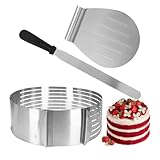 LOMUG Tortenzubehör Set, Tortenboden Schneidhilfe, 3PCS Torten Zubehör Set, Edelstahl Tortenring Verstellbar+Tortenheber+Tortenschneider Tortenbodenschneider Backzubehör für Kuchen Torten Backen