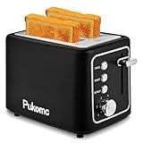 Pukomc toaster,2 scheiben Retro extra breite Toastschlitze 3,3 cm Schlitzen Extra Wide Slot Toaster mit herausnehmbarer Krümelschale,6 Bräunungsstufen,3 Hauptfunktionen, schwar