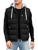 Vancavoo Weste Herren Winter Steppweste mit Kapuze Leicht Winterweste Outdoor Daunenweste Ärmellose Jacke Gilet Sportweste Übergangsjacke Herren-westen,Schwarz,L