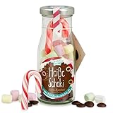 DIY heisse Schoki zum Selbermachen, süße Trinkschokolade im Glas mit 45 gr Schokodrops, Mini-Marshmallows und einer Zuckerstange, warmer Kakao