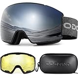 Odoland Skibrille Snowboardbrille für Damen und Herren mit 2 Magnetische Wechselglas und Hülle Anti-Fog UV-Schutz Helmkompatible für Jungen und Mädchen zum Snowboard Skifahren Dunkel Silber