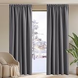 PONY DANCE Thermovorhang Kälteschutz Kräuselband Wohnzimmer Gardinen Grau Blickdicht 2er Set H 245 x B 140 cm Verdunklungsvorhänge mit Kräuselband für Schiene Blackout Curtains for Living Room