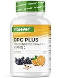 OPC Traubenkernextrakt + natürliches Vitamin C - 240 Kapseln für 8 Monate - Höchster OPC Gehalt nach HPLC - Laborgeprüftes OPC aus europäischen Weintrauben - Vegan