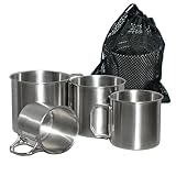 4 Stück Edelstahl Becher Camping Tasse Set Tragbar 304 Edelstahlbecher Klappbar Thermo Kaffeebecher mit Klapphenkel Reise Campinggeschirr - 660ml/500ml/330ml/200ml