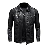 ZFBAOJT Lederjacke Herren Schwarz Motorrad Jacke Herren Bikerjacke Vintage Kunstleder Outwear Casual Leicht M