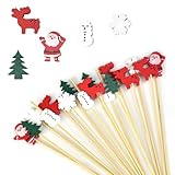 KITERI Weihnachts-Cocktail-Sticks, 200 Stück, Cocktail-Zahnstocher, Obst-Essen, Holz, Cocktail-Rührstäbe für Weihnachten, Party, Sandwiches, Weihnachtsbaum, Schneemann, Dekoration